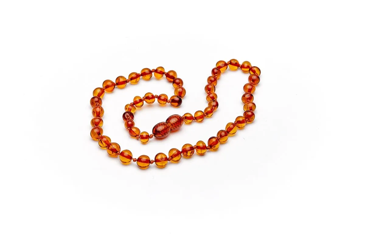 Amber Heart Teething Necklace - Cognac