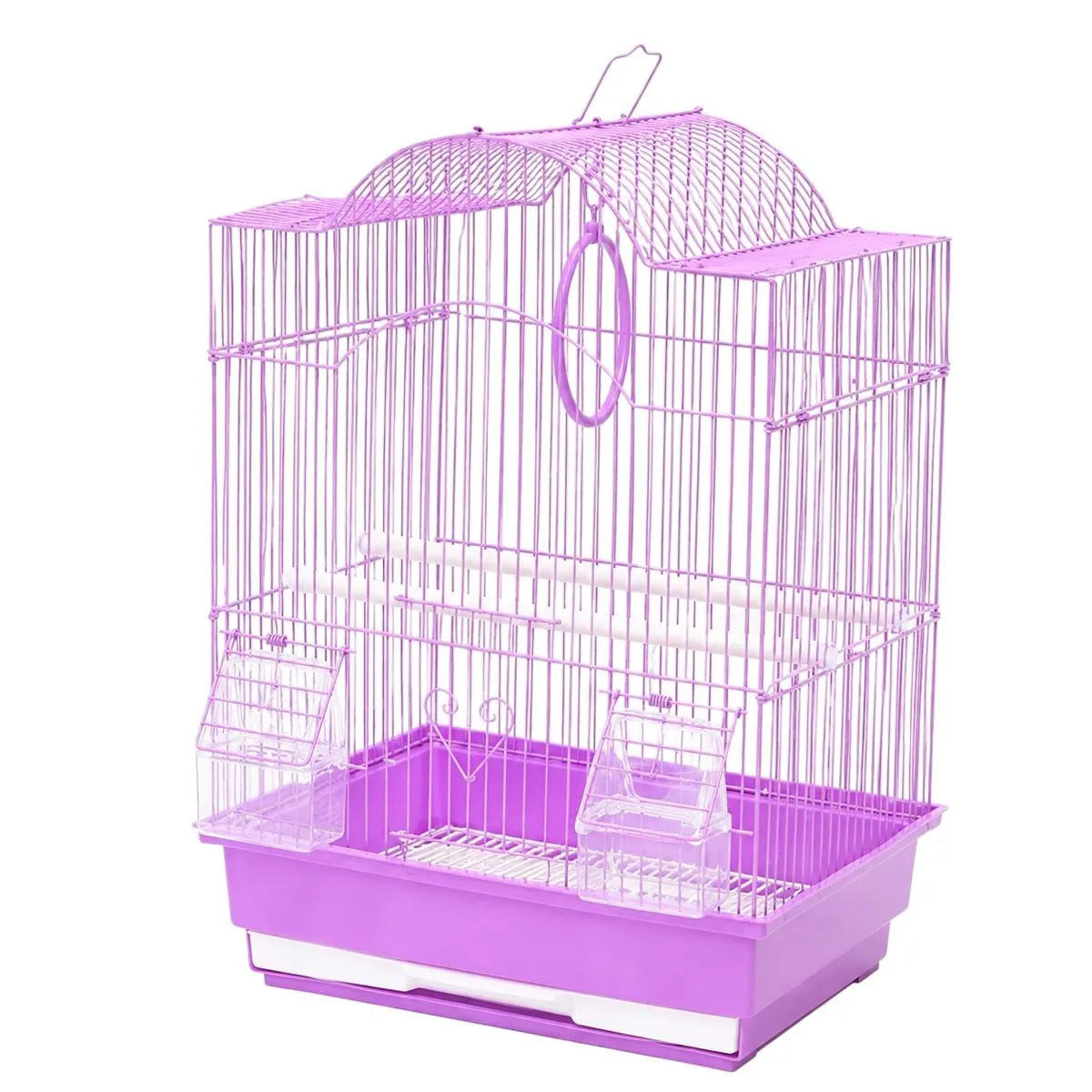 Semi-Round Budgie Bird Cage with Perch and Feeding Cups(35cm x 28cm x 46cm)