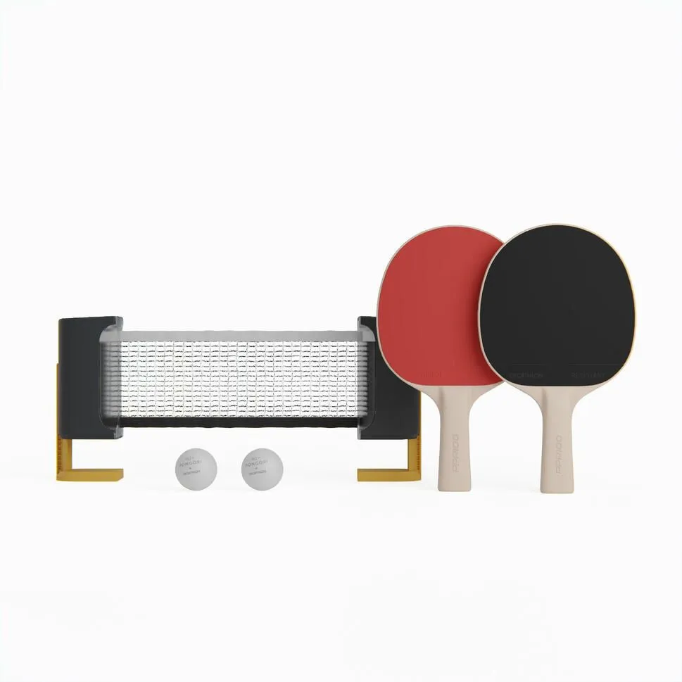 Pongori Table Tennis Set for Small Tables with Rollnet and 2 PPR100 R Bats and 2 Balls