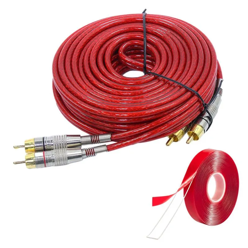 2-into-2 Red Double Plated RCA Cable - 5m & Double Sided Tape
