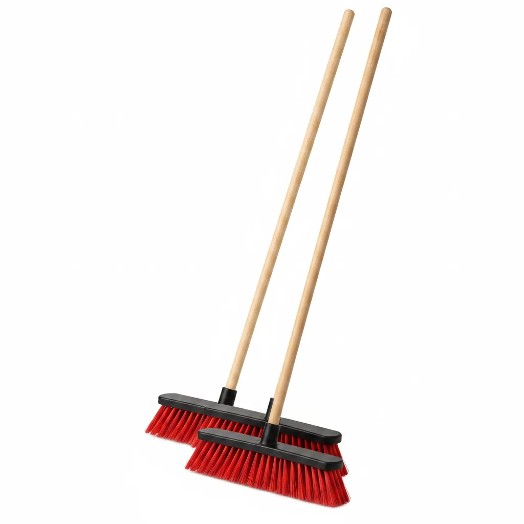 300mm Household Plastic Broom with Wooden Handle - - 2 Pack