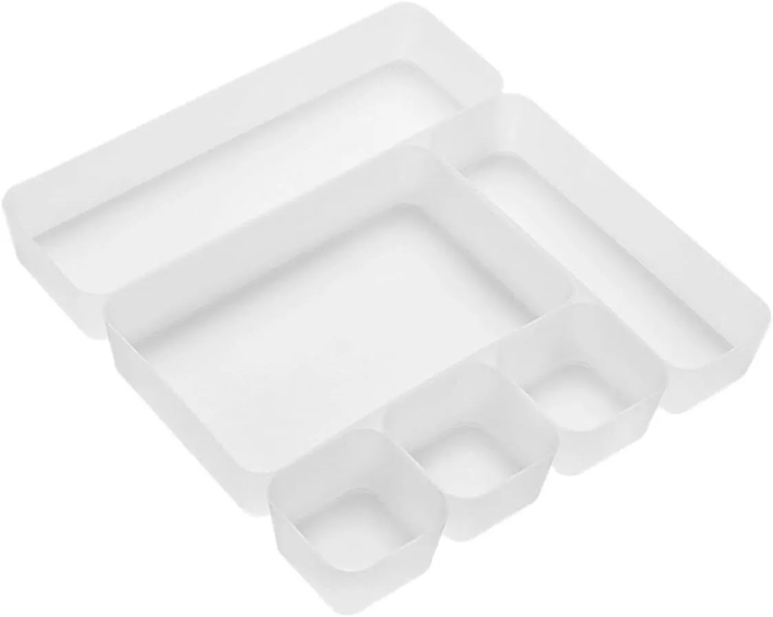 6pcs Partition Organizers Transparent Storage Boxes for Cosmetics Office