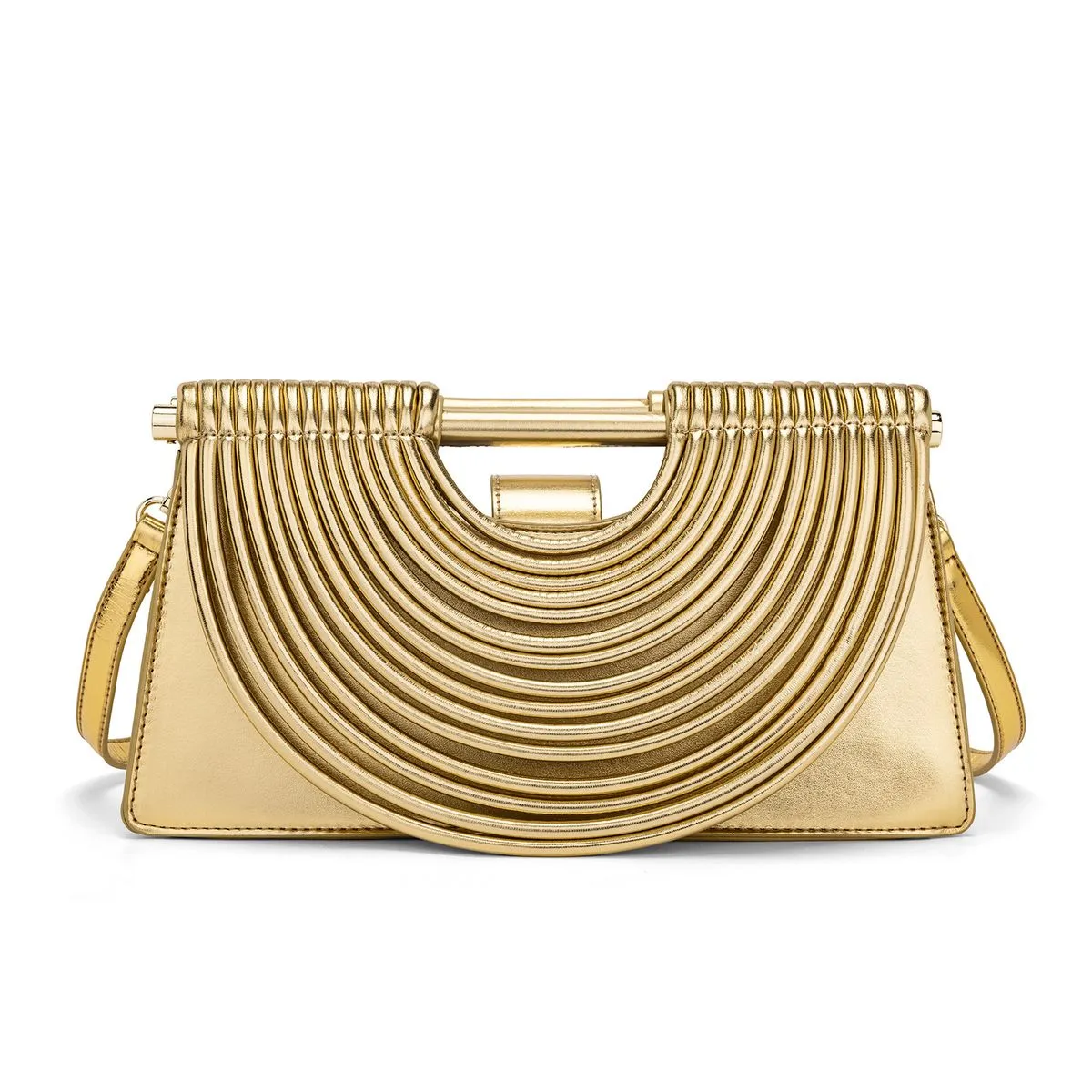 ZELTRYN PU Strip Woven Evening Handbag With Detachable Shoulder Strap