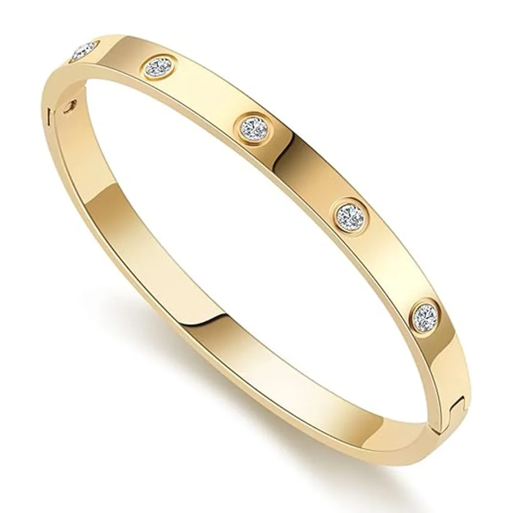 Gold Bracelets for Women Friendship Love Bangle Bracelets Cubic Zirconia - Gold