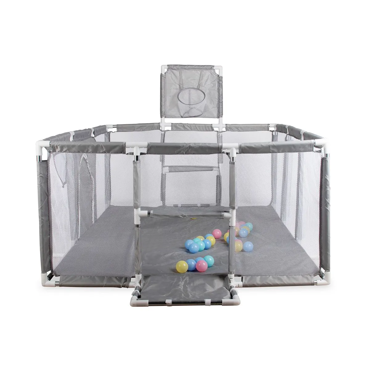 Large Baby Playpen for Toddlers with 30 Ocean Balls & Baskeball Hoop & Net