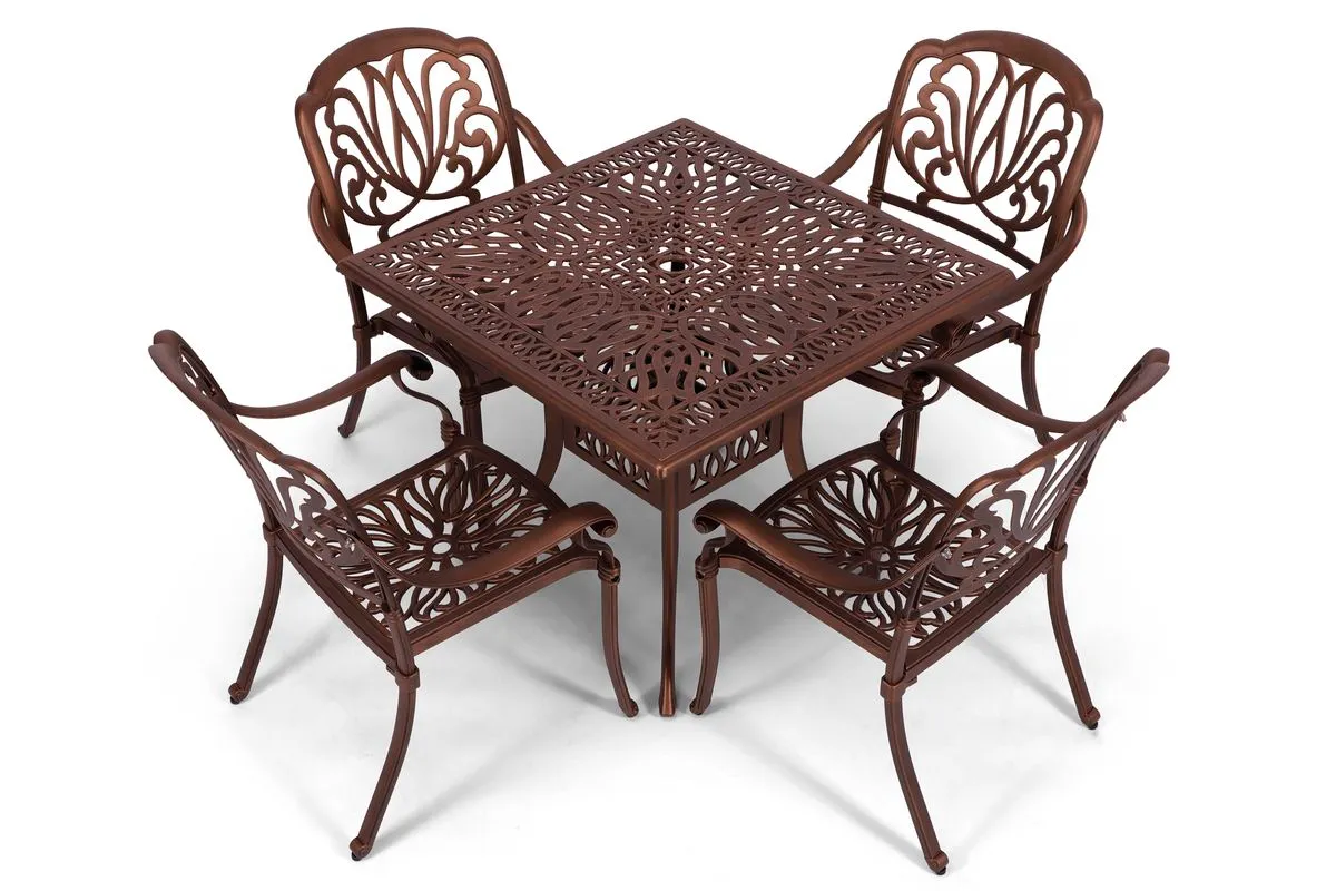 4 Seater Protea Outdoor Aluminium Patio Set - 5 Piece Garden Table & Chairs - Copper
