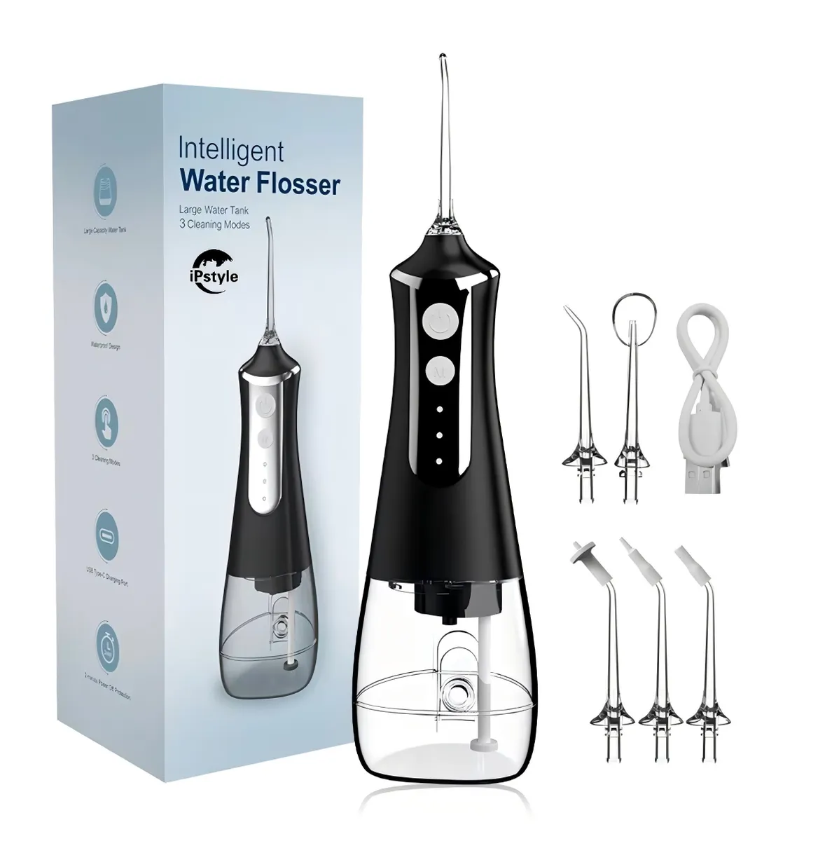 Dental Oral Irrigator Water Flosser for Teeth Cleaner Thread Teeth Pick - Black