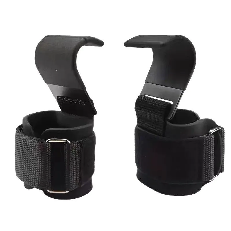 2 Weight Lifting Hooks Wrist Supports for Gym for Pull Up Deadlift - Black