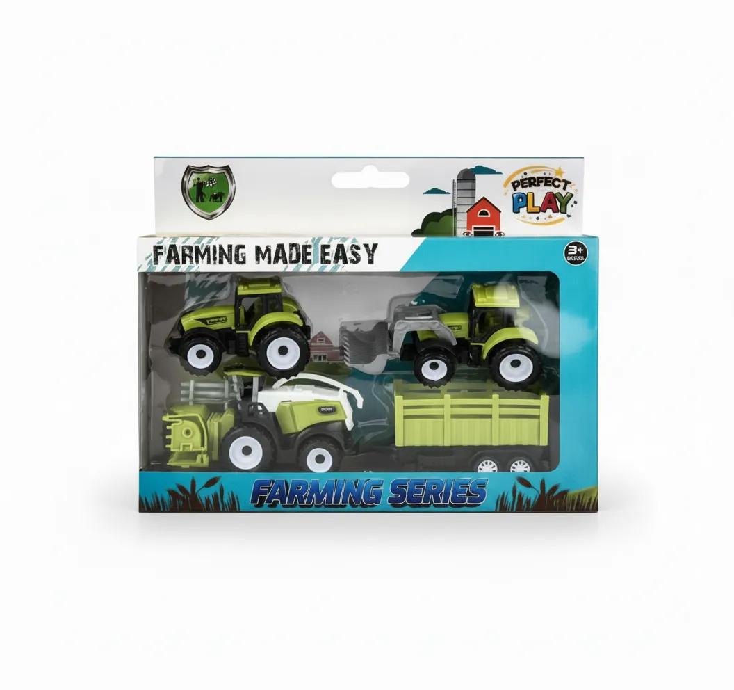 Perfect Play 4 Piece Farm Tractor Toy Set, 28 cm Durable Vehicles
