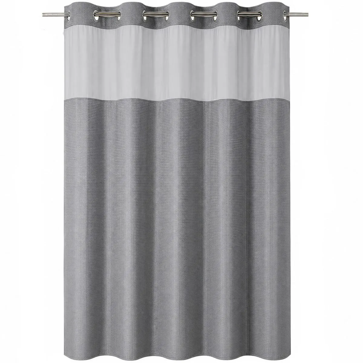 Waffle Shower Curtain with Snap-in Liner Heavyweight Bath Curtain-183x191cm - Grey