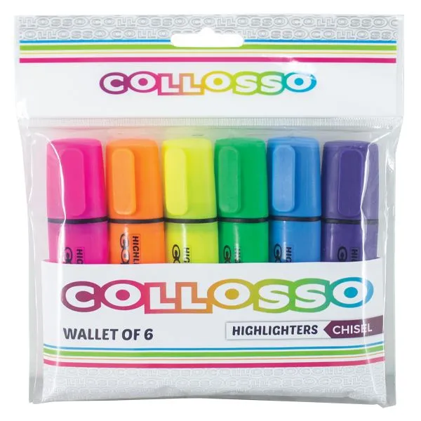  Collosso Highlighters Chisel Tip - Wallet of 6