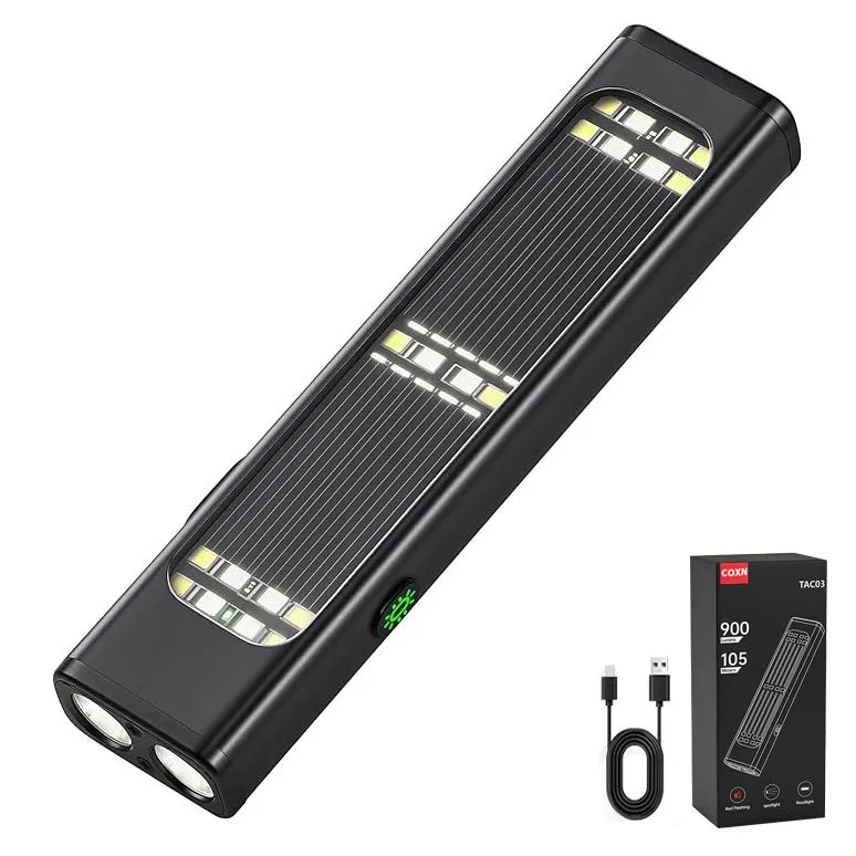 Solar/Rechargeable Flat Flashlights, 900 Lumens EDC Tactical Flashlight - Black