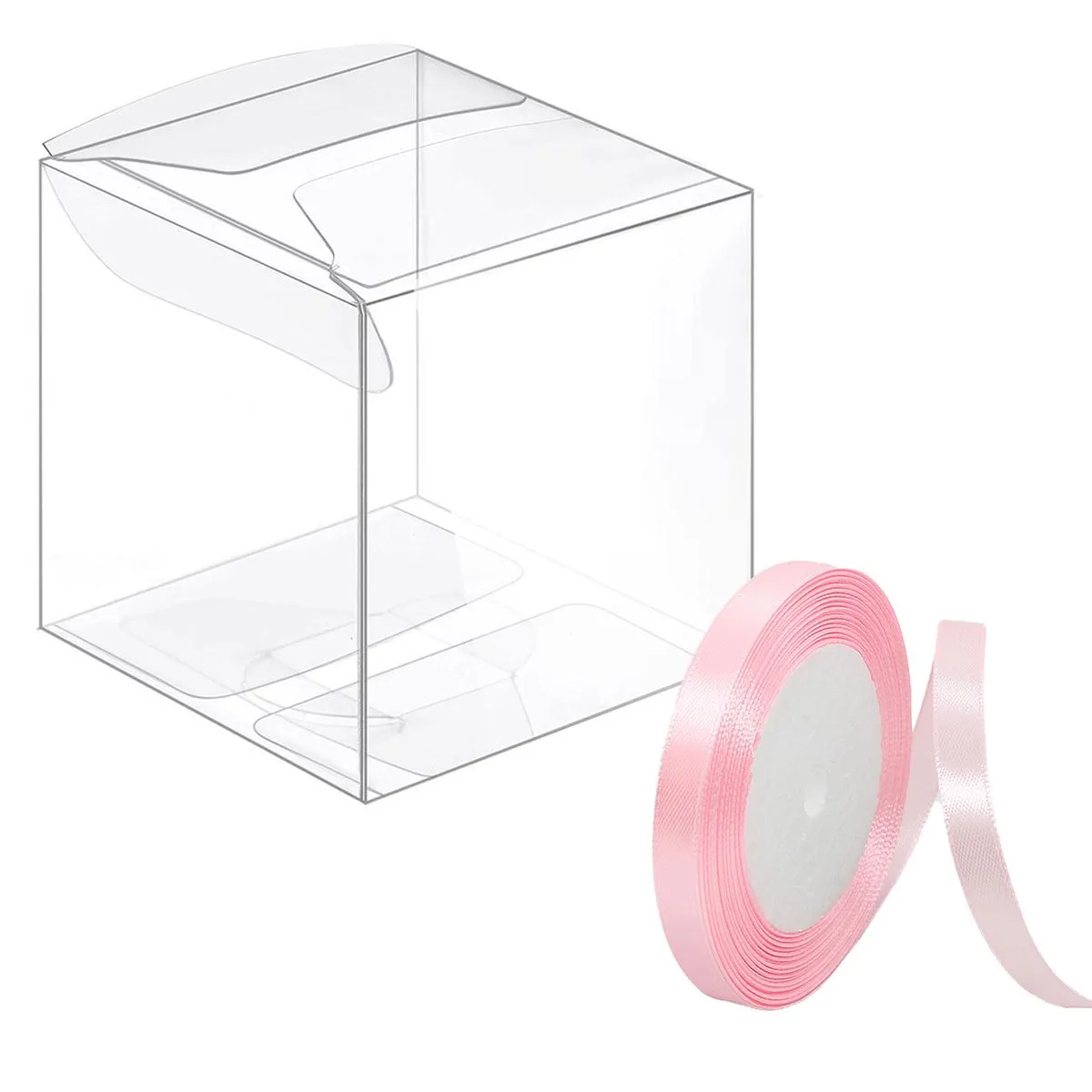 25Pcs 8CM PVC Gift Boxes With Silk Ribbons