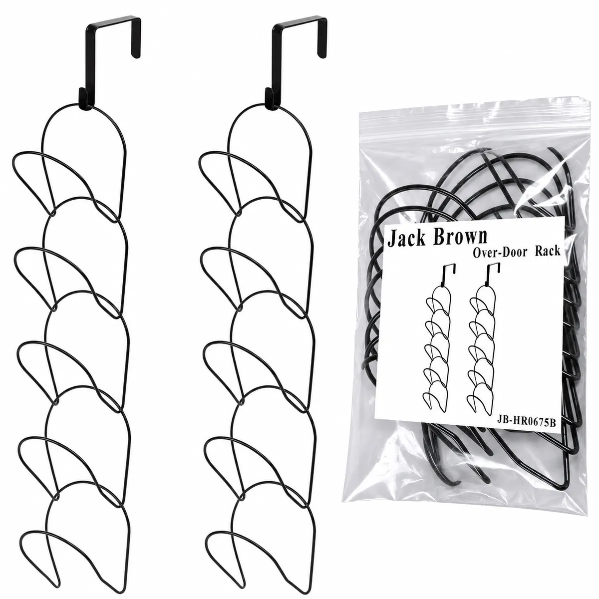 Jack Brown Over-Door Hat Rack Vertical 5-Tier Hanging Cap & Bag Organizer - Black
