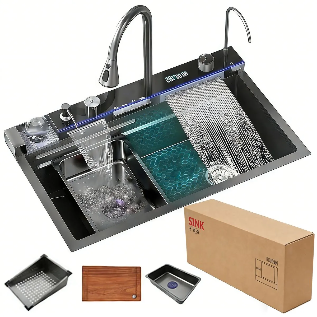 304 Stainless Steel Fully Configured Single Bowl Kitchen Sink 75x45x23cm