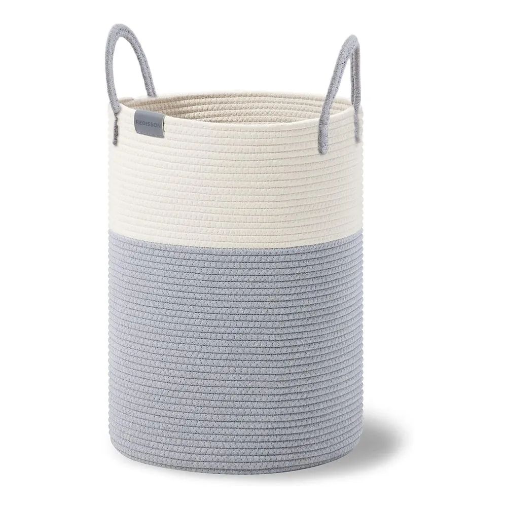 Woven Collapsible Laundry Basket - Dirty Clothes Hamper with Handle 36L - Grey