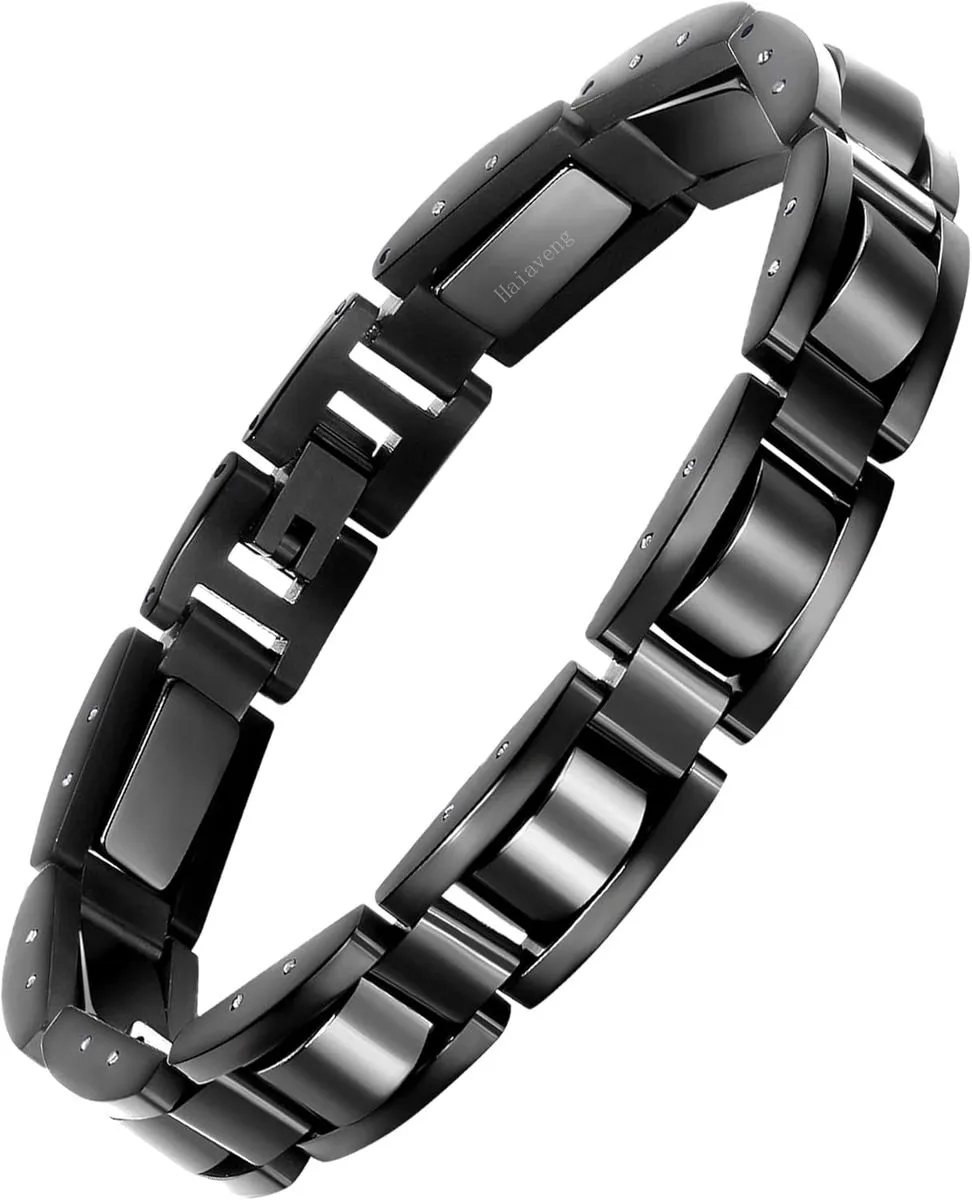 Men's Magnetic Bracelets, Natural Health Jewellery Gifts - Silver Stylish - Black