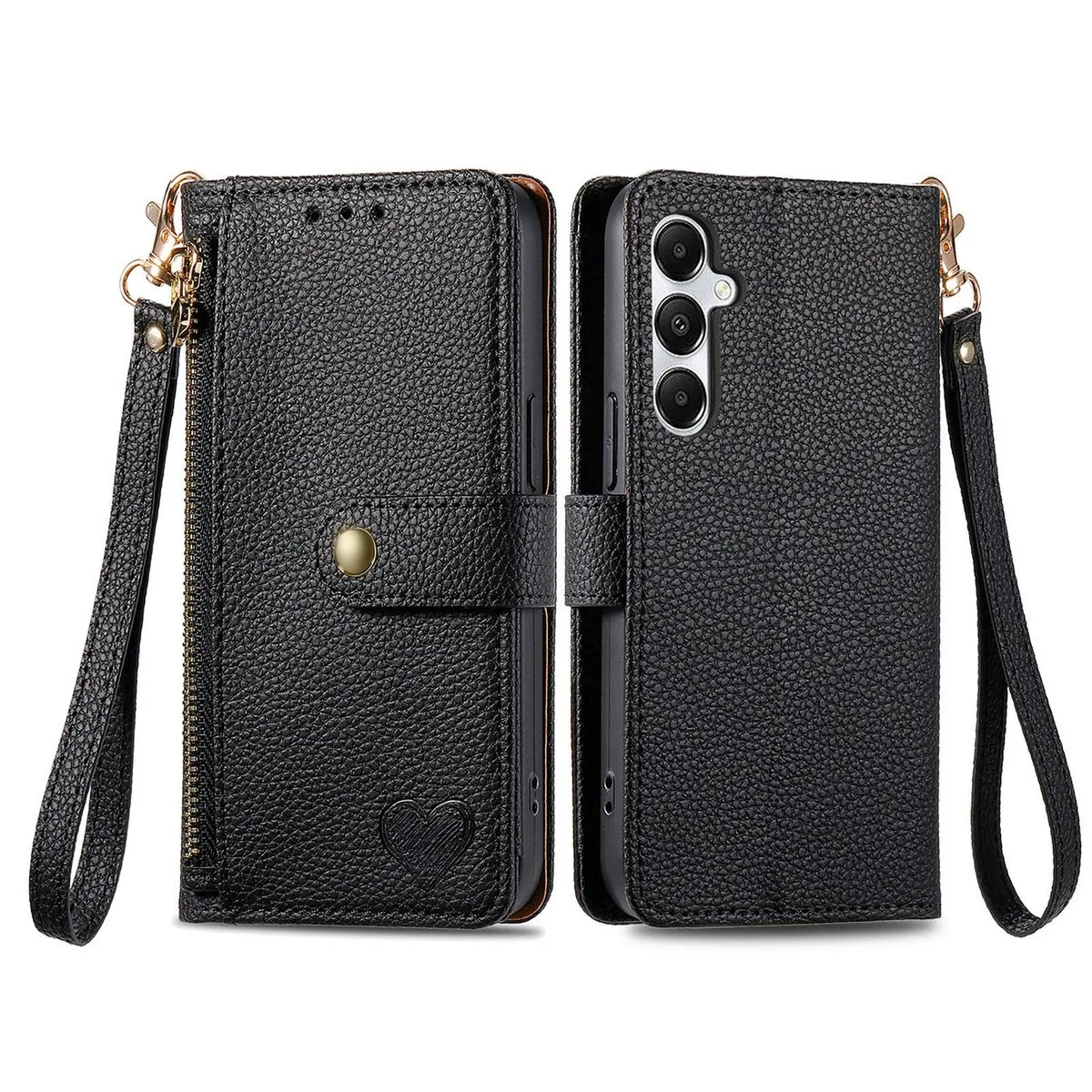 RFID Zip Leather Wallet Case Compatible With Samsung Galaxy A55 Cover - Black