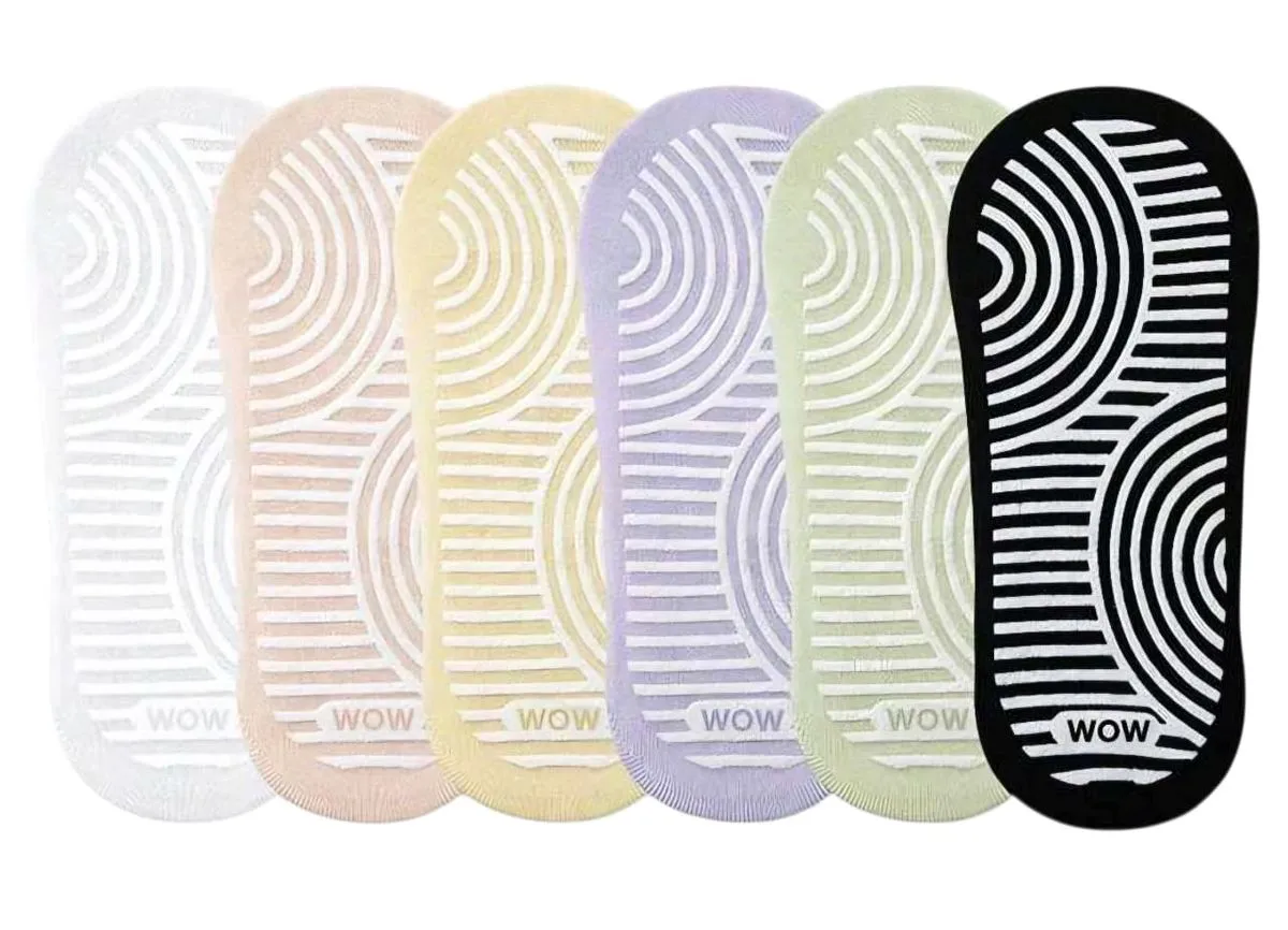 6 Pack Premium Non-Slip Rebounding Yoga Socks - Full Sole Silicone Grip