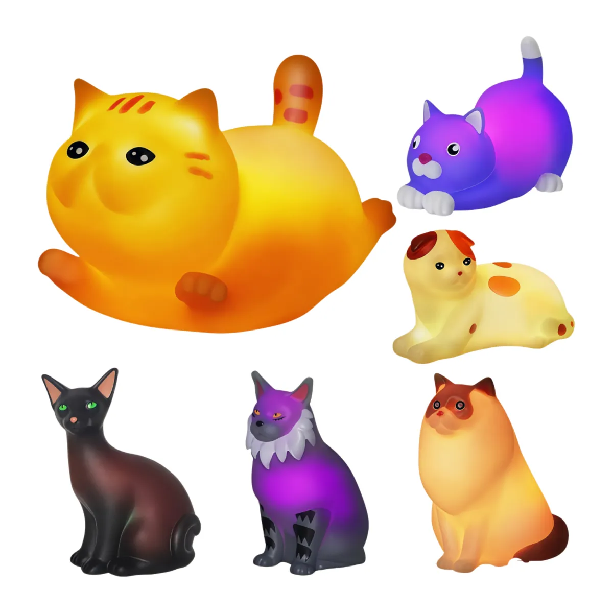 Kingdushi 6-Pack Light-Up Cat Bath Toys For Toddlers 1-3 Bathtub Pool Gifts