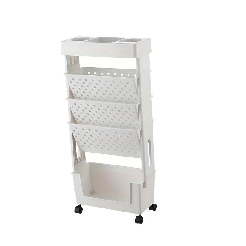 Portable 5 Tier Bookshelf With Wheels Movable Book Magazine Storage Cart