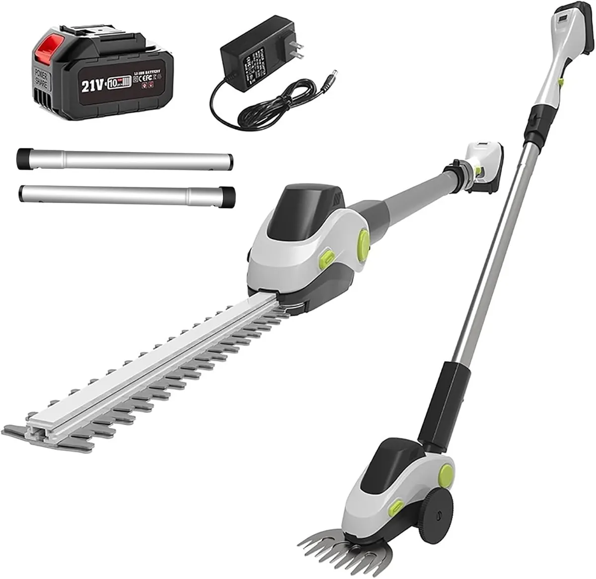 21V Cordless 2-in-1 Grass Shear & Hedge Trimmer with Extendable Pole