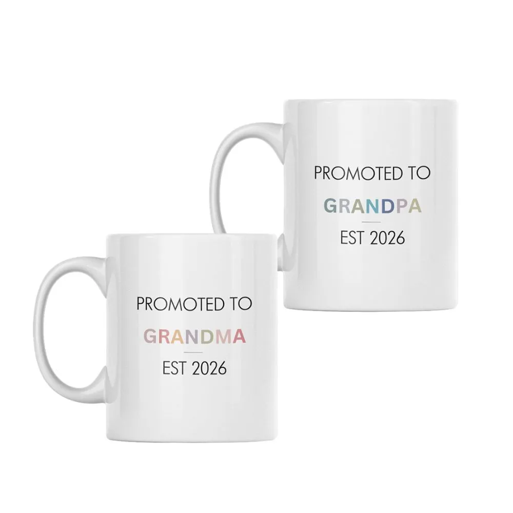 Promoted To Grandparents EST 2026 Custom Printed Mugs 2 Pack
