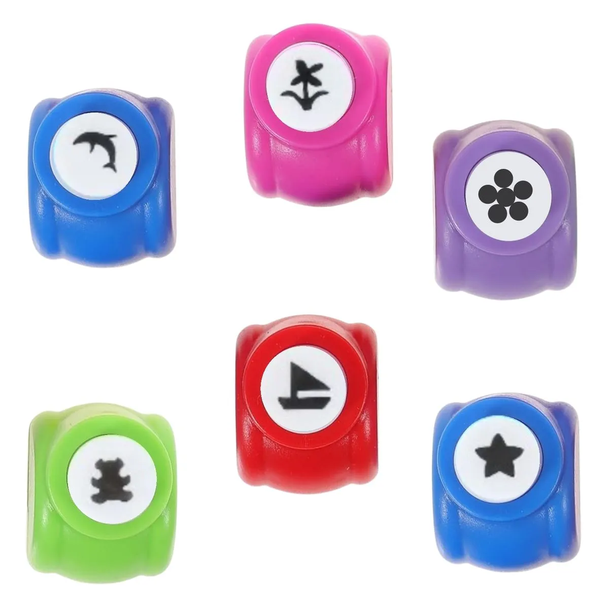6 Mini Craft Paper Punch Set - Assorted Decorative Shape Punches - Green Bear Set