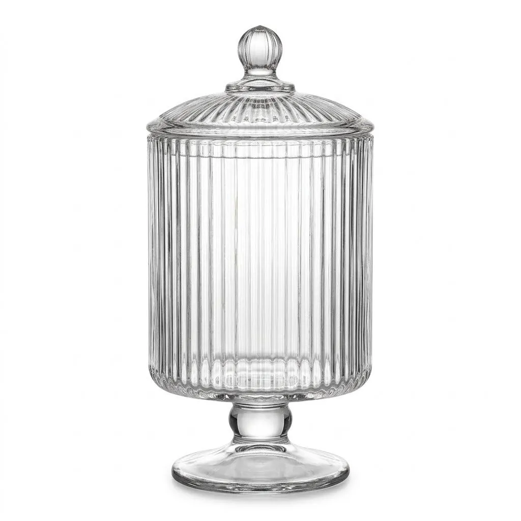 Elegant Ribbed Glass Footed Candy Jar & Cookie Storage Canister - 38cm
