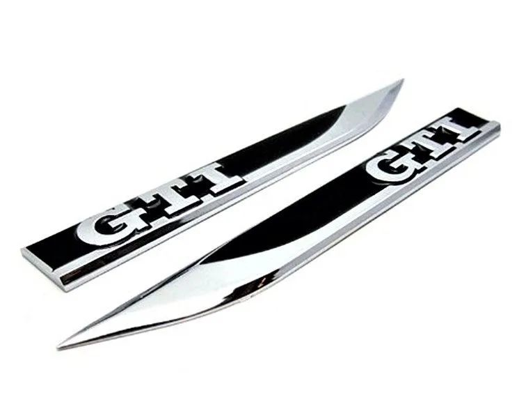 VW GTI - Fender Side Badge - 14.5cm x 1.8cm - Pair - GTI-Black/Chrome