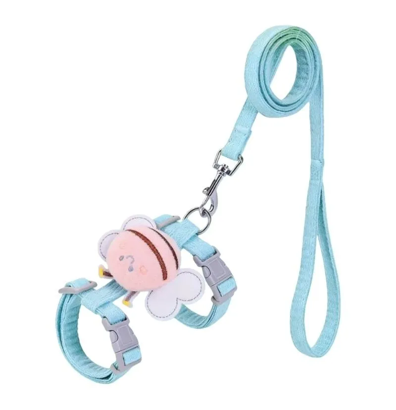 2Pieces Cartoon Bee Pet Harness & Leash Set Adjustable for Small Medium Cat - Blue