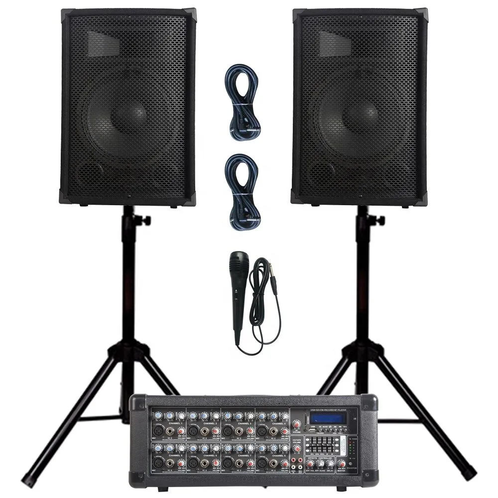 PA 1000 Watts 2x12 Speakers & 8 Channel Powered Mixer