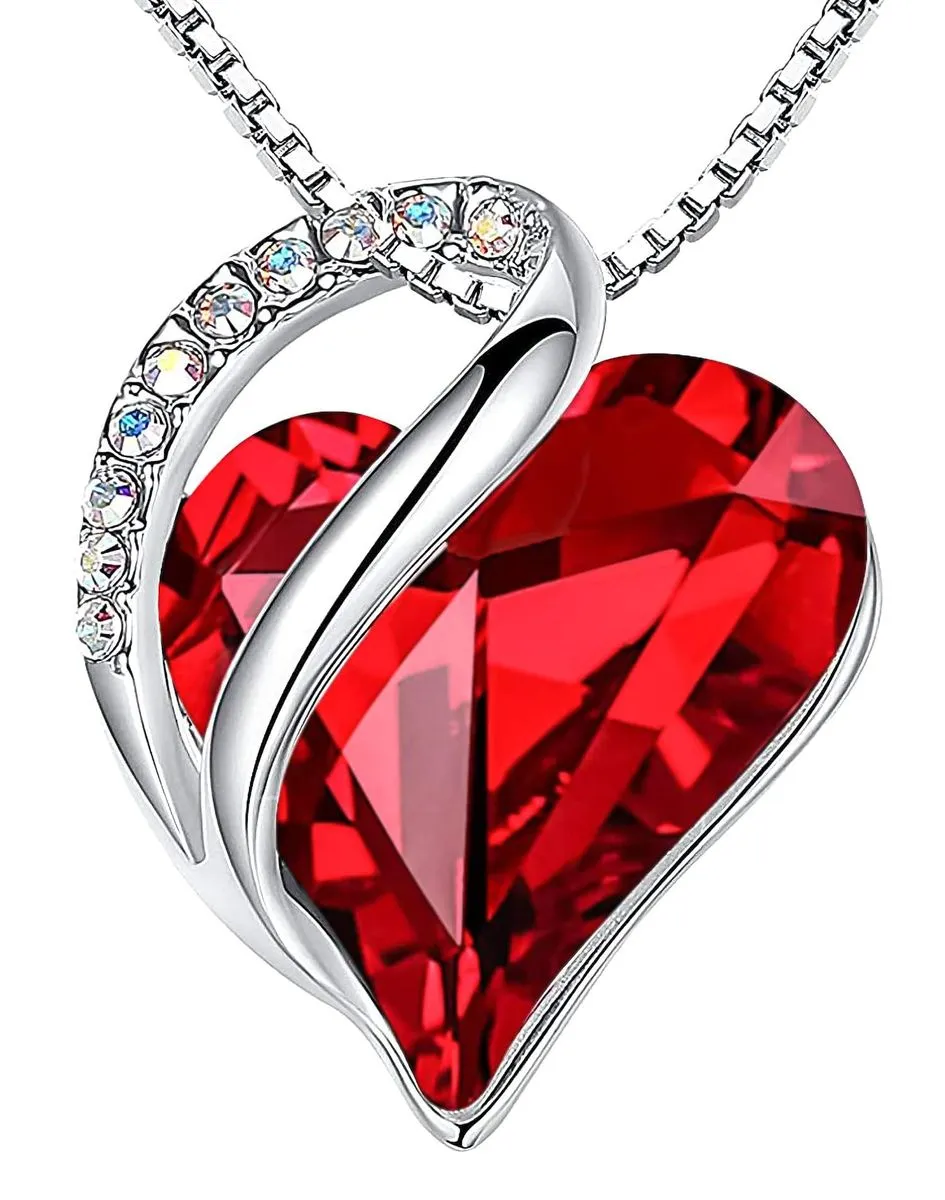 Infinity Love Birthstone Heart Crystal Pendant Necklaces for Women - Red
