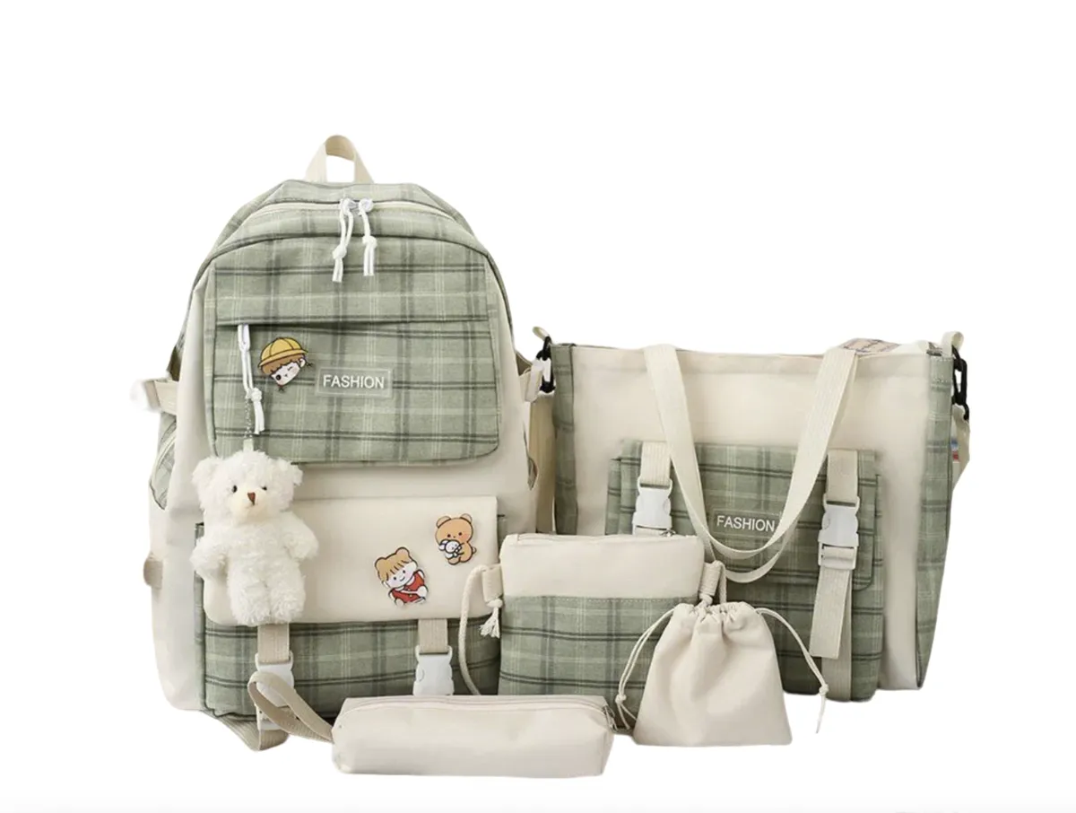Backpack Cute Plaid Primary School Schoolbag Korean Version Trend Backpack - Green