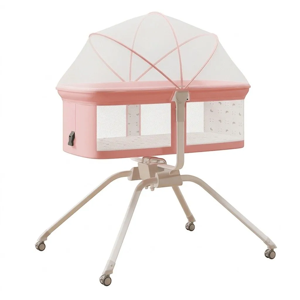 Portable Baby Bassinet With Canopy & Mesh Sides - Pink