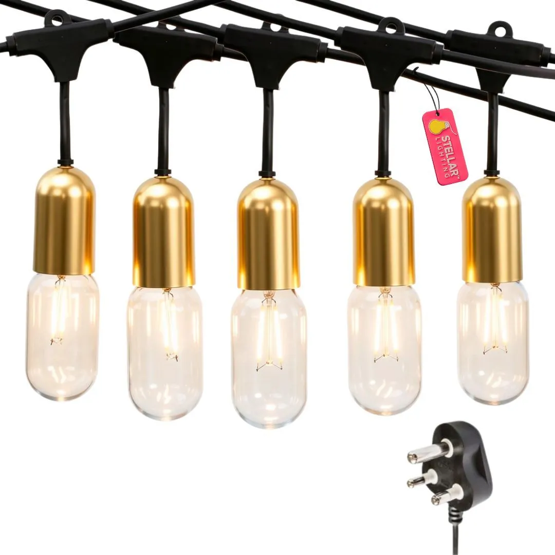 Stellar Lighting 10m 20 LED Festoon Vintage Gold Drop String Lights Outdoor