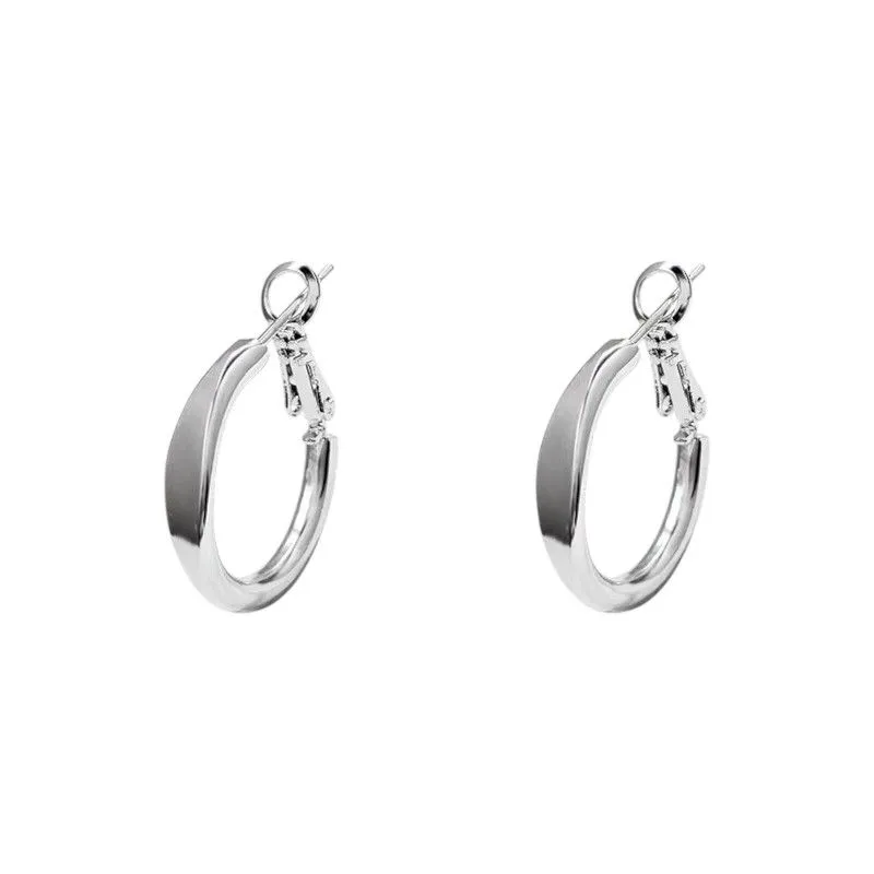 Women's Polished Copper Chunky Hoop Earrings - Silver