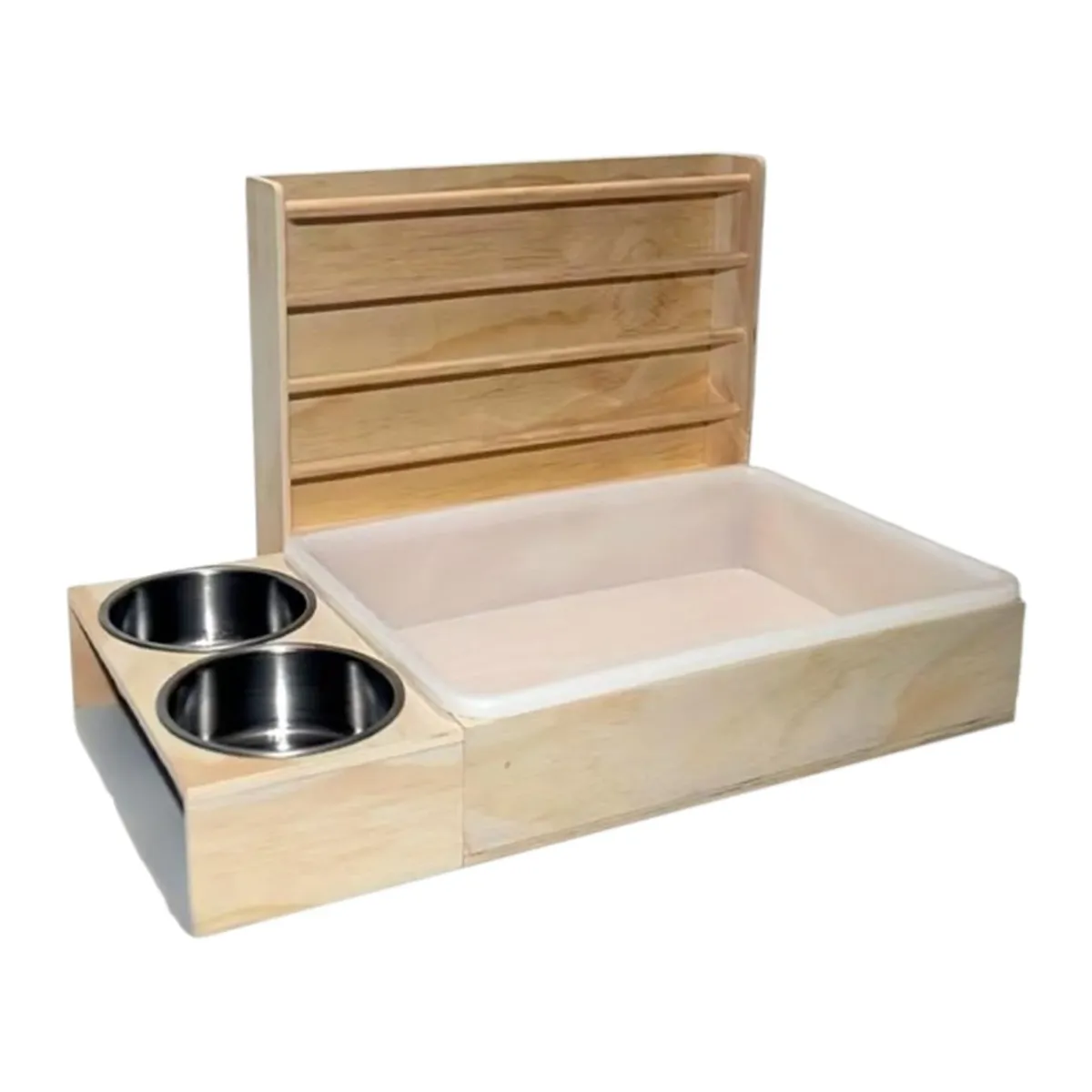 Pet 3 in 1 Wooden Rabbit Hay Feeder with Litter Box And Bowls