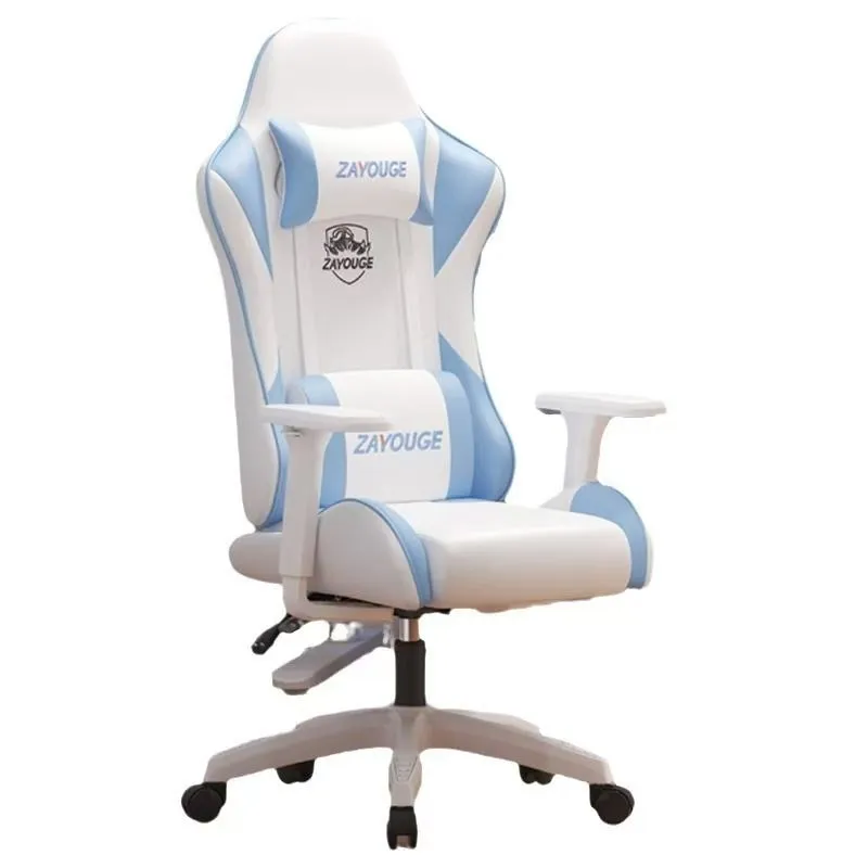Ergonomic Gaming Chair with Headrest & Footrest - Blue