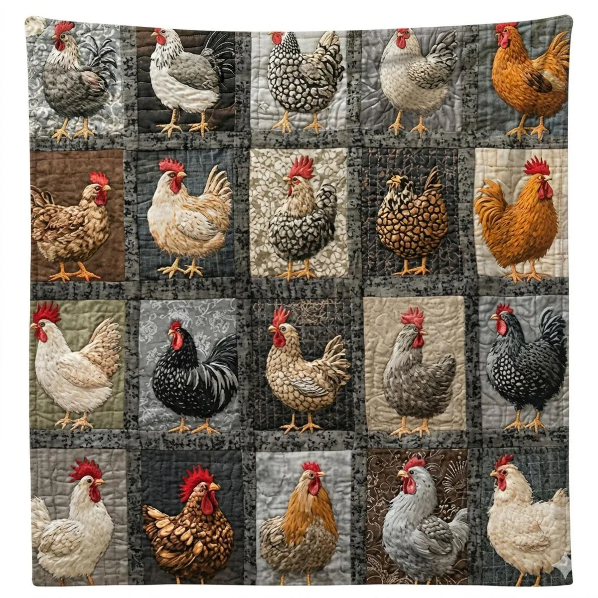 Vintage Rooster Plaid Flannel Throw Blanket - Gray 100x130cm