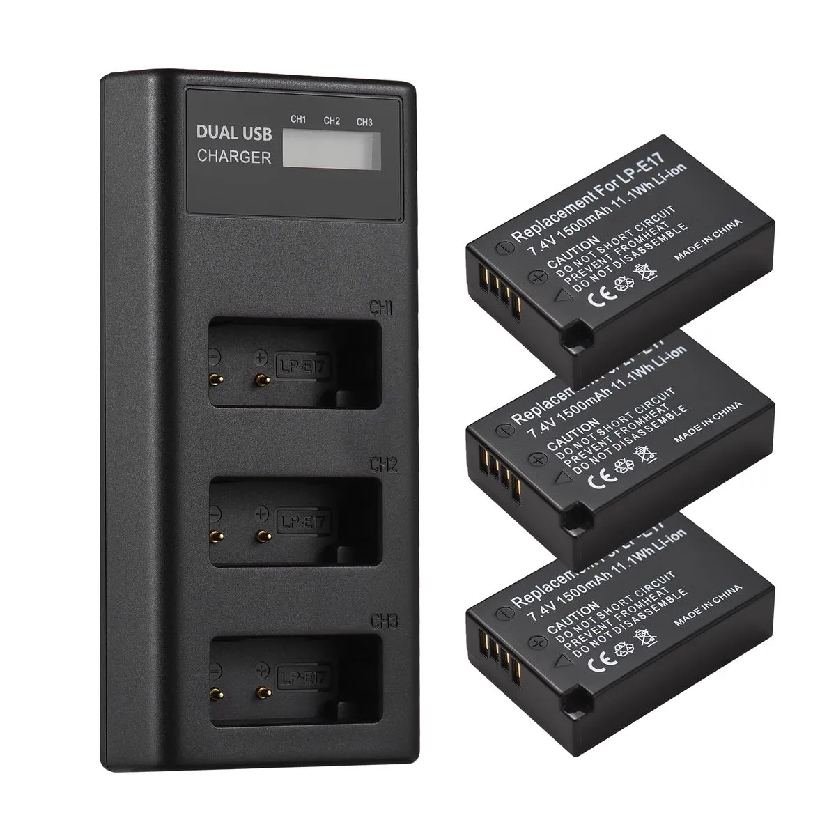 3-Slot LP-E17 Charger + 3 Batteries