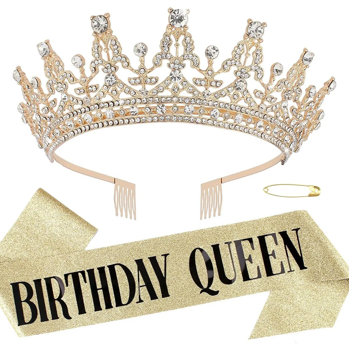 Birthday Sash and Crown Set - Birthday Queen - Gold