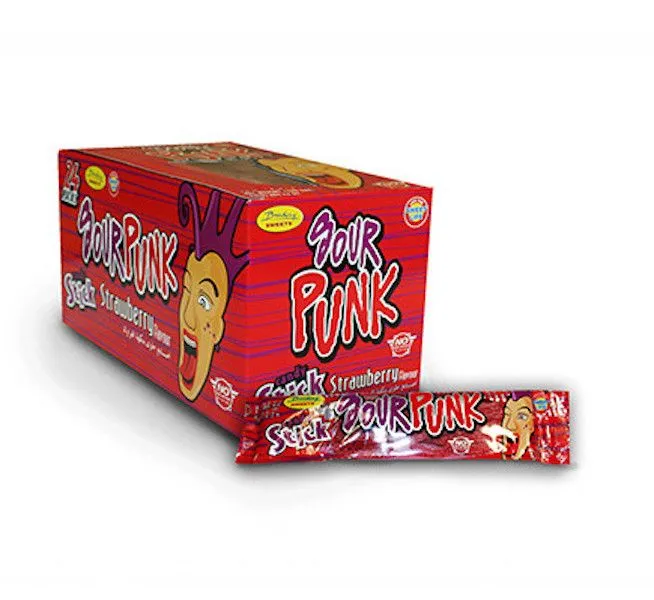 Sour Punk Strawberry Candy Sticks 24 Pack Gelatine Free Halaal