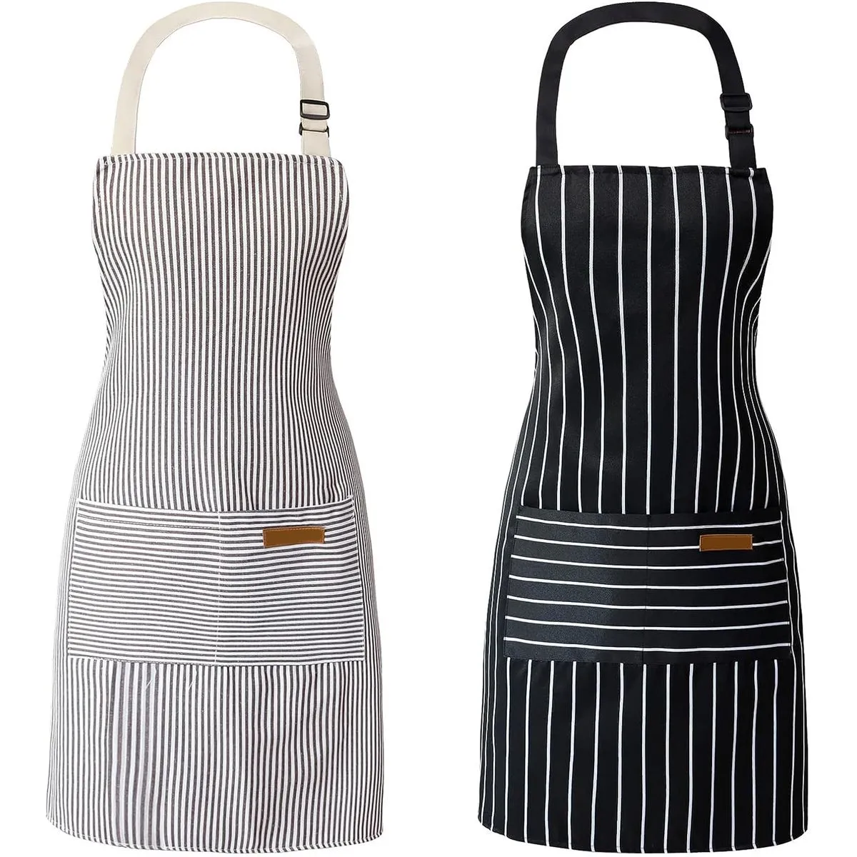2 Cooking Aprons Adjustable Bib Chef Baking Kitchen Apron for Women Men - Grey, Black