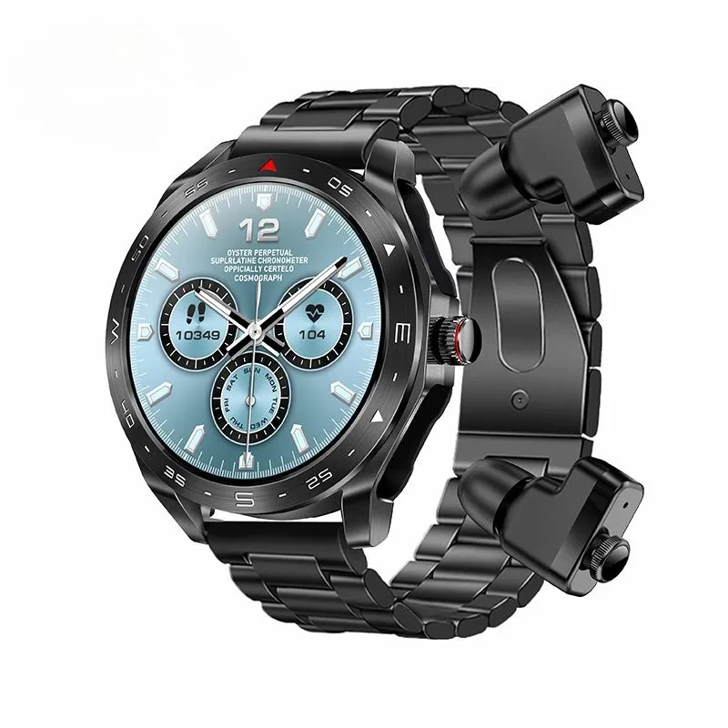 Smart Watch for Men, Health Monitoring Silicon+steel bracelet Strap, 1.52" - Black
