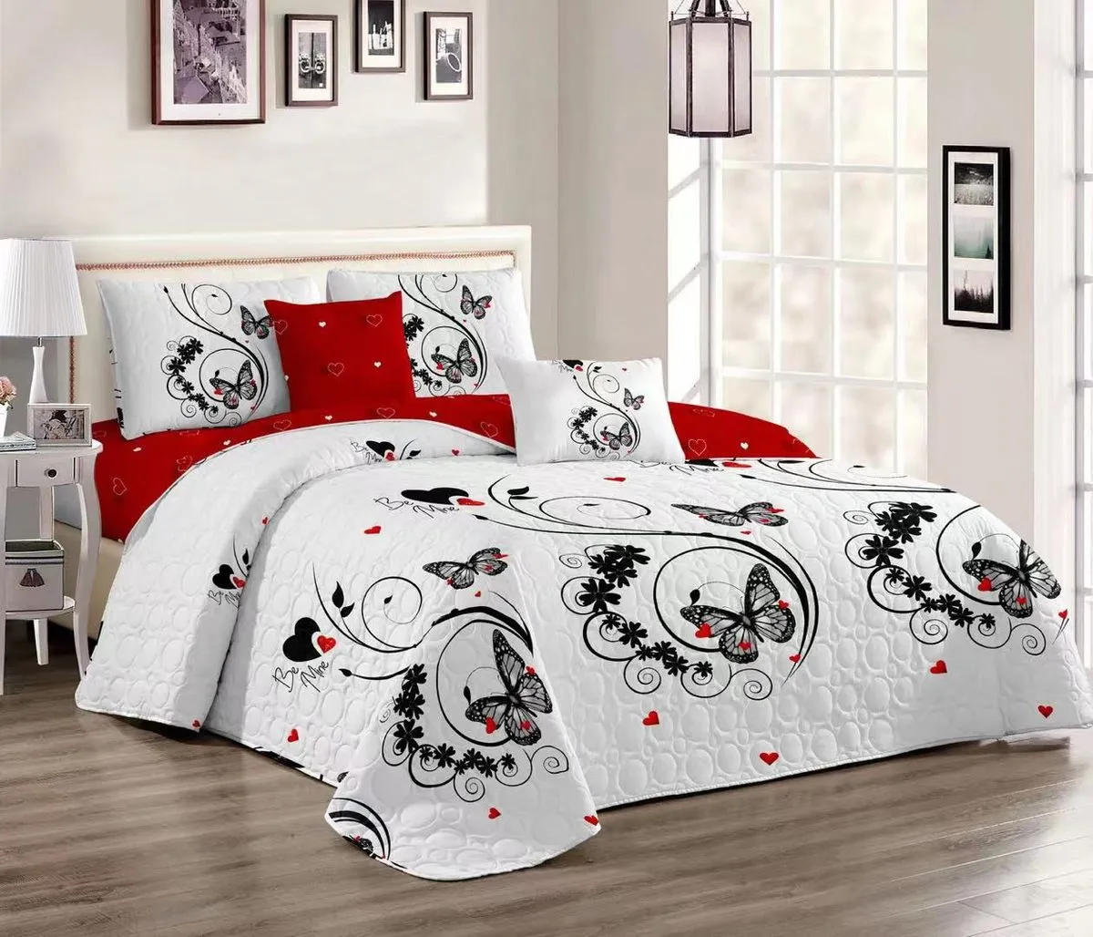 5 Piece Quilt Set Butterfly Bedspread Set