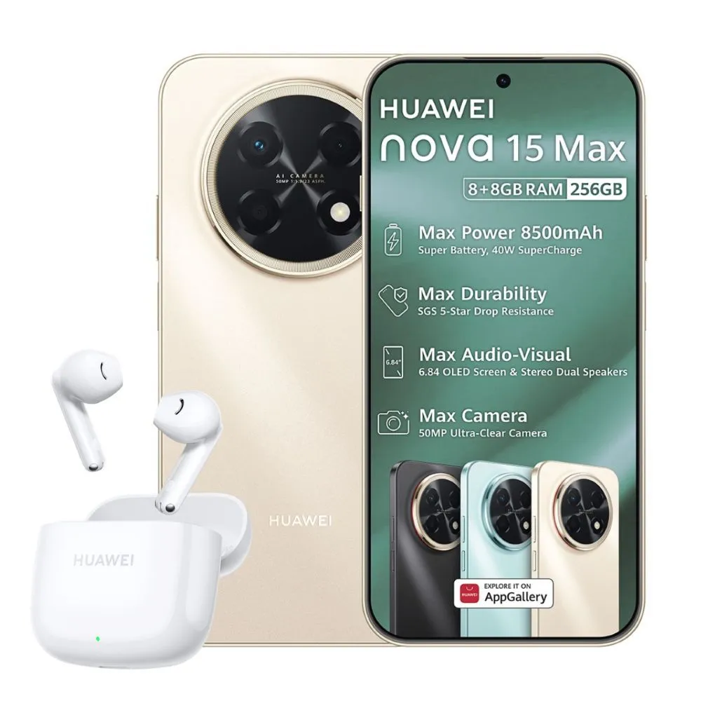 HUAWEI nova 15 Max Gold 8+256GB Dual SIM | 50 MP Camera + Freebuds SE2
