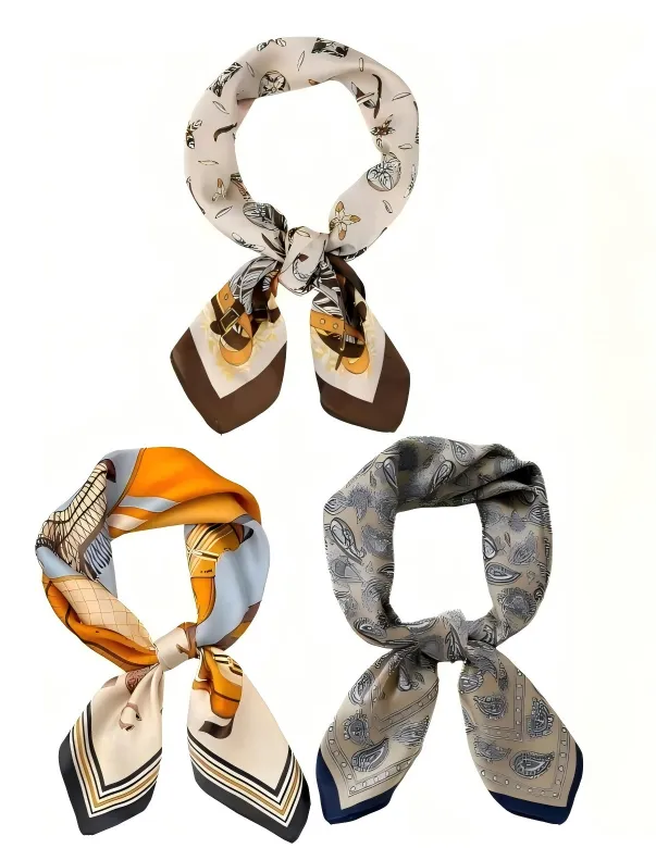 3-Pack Satin Square Scarves - Equestrian & Paisley Print Set