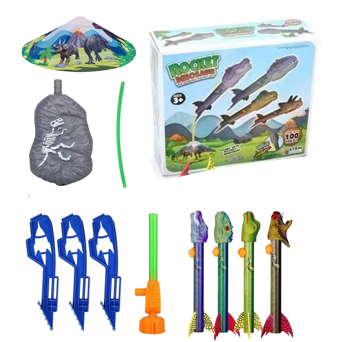 Dino Blasters Jump Rocket Launcher STEM IndoorOutdoor Toy Launch upto 100Ft - Brown