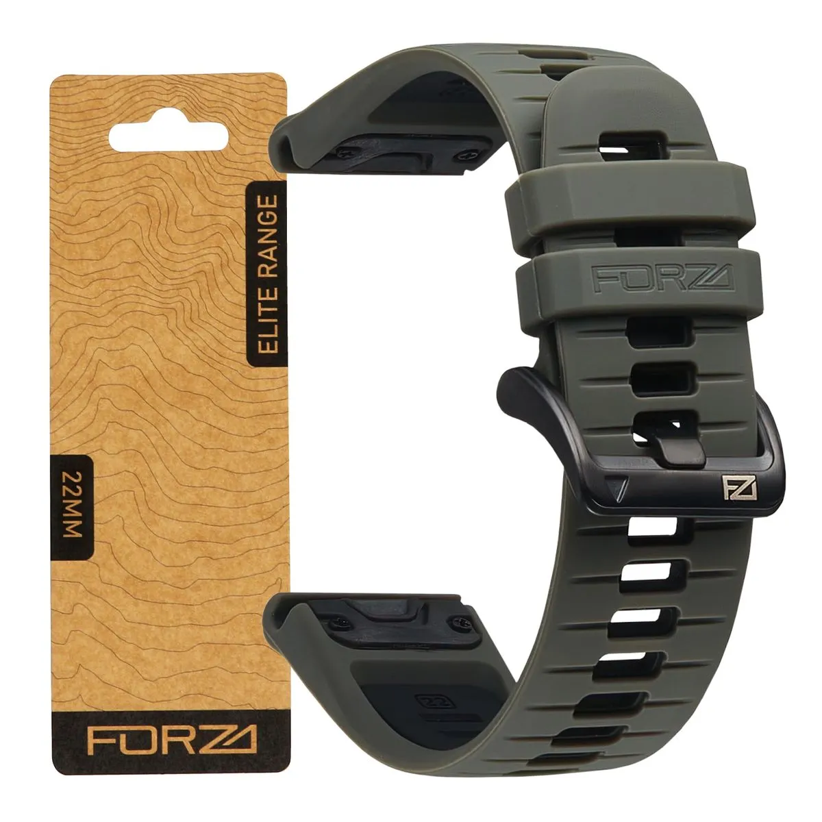 FORZA 22mm EasyFit Two-Tone Strap Compatible with Garmin Fenix 8 (47mm)/7/6 - Army/Black